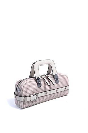 Silver & Polo SP1258 Kadın El Çantası Kaz Ayağı Ekose Bordo-Kemik