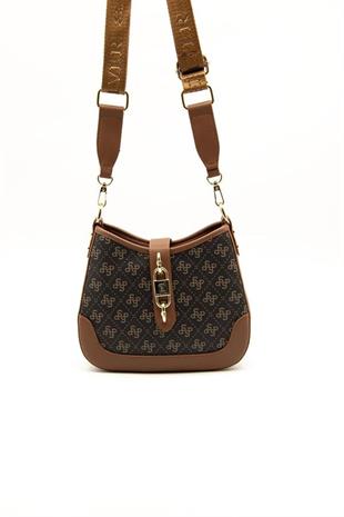 Silver & Polo SP1156 Kadın Çapraz Çanta Monogram Kahve Sarı-Taba