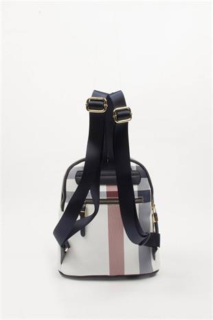 Silver & Polo SP901 Kadın Sırt Çantası Ekose Beyaz-Lacivert