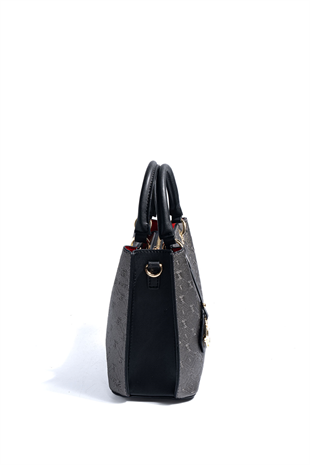 Silver & Polo SP1272 Kadın El Çantası Logolu Platin-Siyah