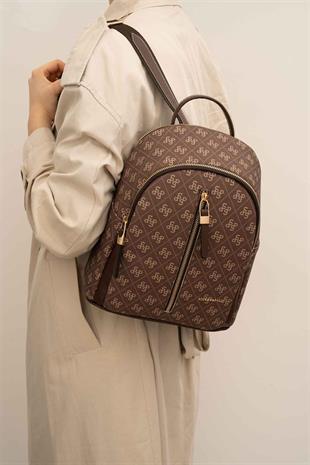 Silver & Polo SP901 Kadın Sırt Çantası Monogram Kahve