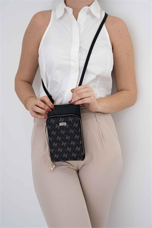 Silver & Polo SP1011 Kadın Telefon Çantası Monogram Füme-Siyah