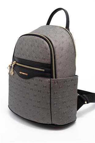 Silver & Polo SP1161 Kadın Sırt Çantası Logolu Platin-Siyah