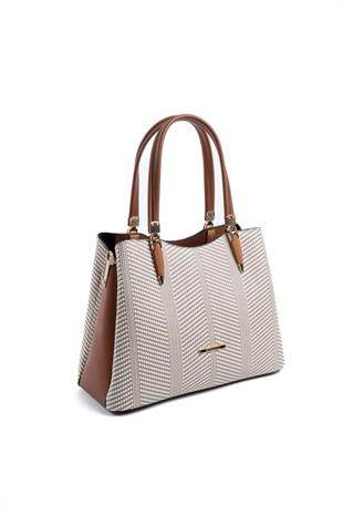 Silver & Polo SP1205 Kadın El Çantası Hasır Bej-Taba