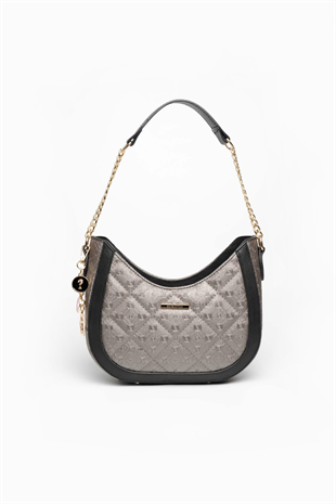Silver & Polo SP1168 Kadın Omuz Çantası Logolu Platin-Siyah