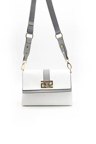 Silver & Polo SP1009 Kadın Çapraz Çanta Logolu Beyaz-A.Gri