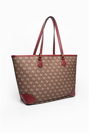 Silver Polo SP1169 Kadın Omuz Çantası Şeritli Monogram Kahve-Bordo