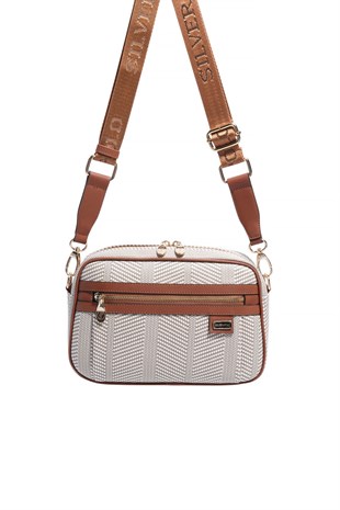 Silver & Polo SP1280 Kadın Çapraz Çanta Hasır Bej-Taba