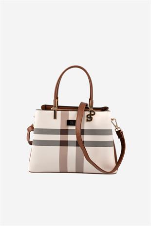 Silver & Polo SP1098 Kadın El Çantası Ekose Krem-Taba