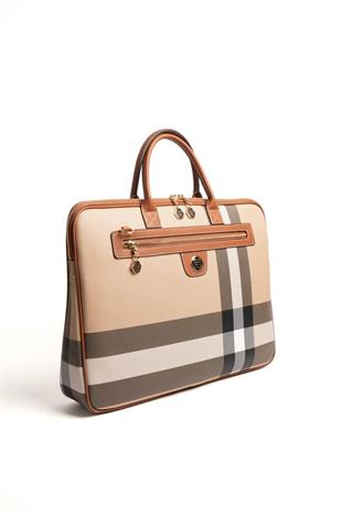 Silver & Polo SP1175 Kadın Laptop & Evrak Çantası Ekose Bej-Taba