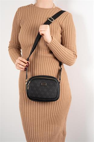 Silver & Polo SP1111 Kadın Çapraz Çanta Monogram Siyah