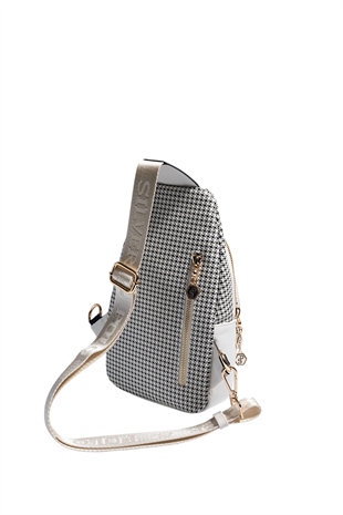 Silver & Polo SP959 Kadın Vücut Çantası King Desen Siyah-Kemik