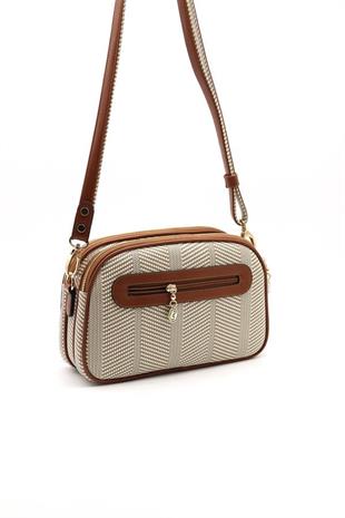 Silver & Polo SP745 Kadın Çapraz Çanta Hasır Bej-Taba