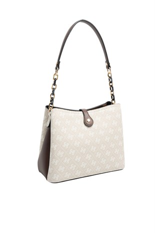 Silver Polo SP974 Kadın Omuz Çantası Monogram Taş-Kahve