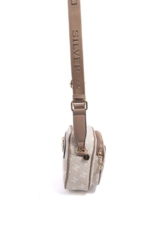 Silver & Polo SP1111 Kadın Çapraz Çanta Monogram Taş-Latte