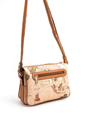 Silver & Polo SP784 Kadın Çapraz Çanta Harita Pudra-A.Taba