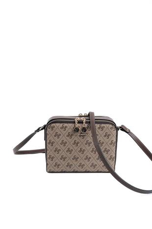 Silver & Polo SP888 Kadın Çapraz Çanta Monogram Koyubej-Kahve