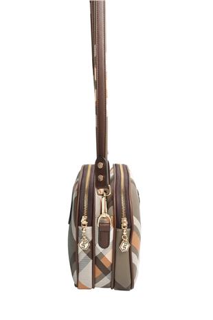 Silver & Polo SP745 Kadın Çapraz Çanta Ekose Haki-Kahve