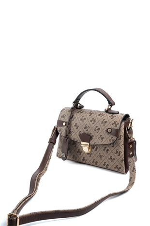 Silver & Polo SP1159 Kadın El Çantası Monogram Koyubej-Kahve