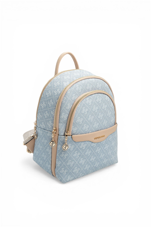 Silver & Polo SP1265 Kadın Sırt Çantası Monogram Mavi-Ten