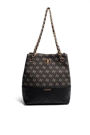 Silver Polo SP1262 Kadın Omuz Çantası Monogram Füme-Siyah