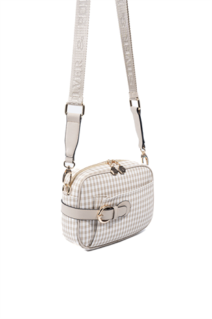 Silver & Polo SP1256 Kadın Çapraz Çanta Ekose Line Kare Kum Beji