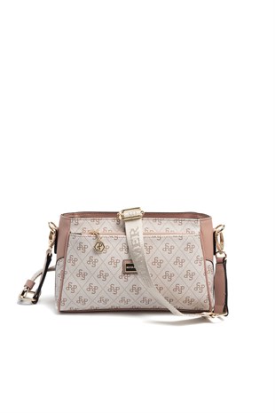 Silver & Polo SP1273 Kadın Çapraz Çanta Monogram Pembe-Somon