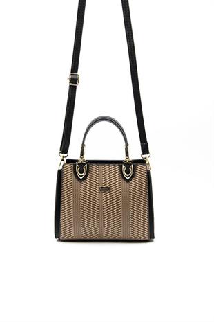 Silver & Polo SP1133 Kadın El Çantası Hasır Nut-Siyah
