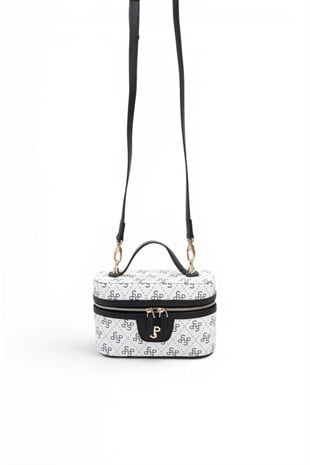 Silver Polo Beyaz - Siyah Monogram Kadın El Çantası SP1195