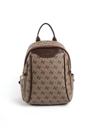 Silver & Polo SP906 Kadın Sırt Çantası Monogram Koyubej-Kahve