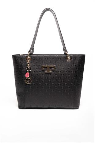 Silver & Polo SP1176 Kadın Omuz Çantası Logolu Siyah-Siyah