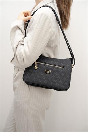 Silver & Polo SP818 Kadın Çapraz Çanta Monogram Siyah