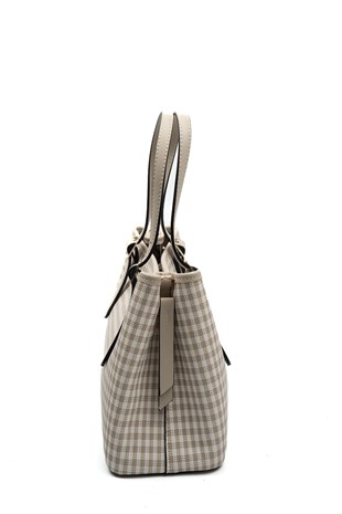Silver & Polo SP1252 Kadın El Çantası Ekose Line Kare Kum Beji-Kum Beji
