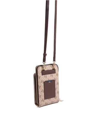 Silver Polo SP1011 Kadın Telefon Çantası Monogram Koyu Bej-Kahve