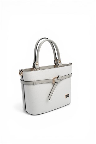 Silver & Polo SP1283 Kadın El Çantası Logolu Beyaz-A.Gri