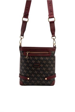 Silver & Polo SP1120 Kadın Çapraz Çanta Monogram Kahve Sarı-Bordo