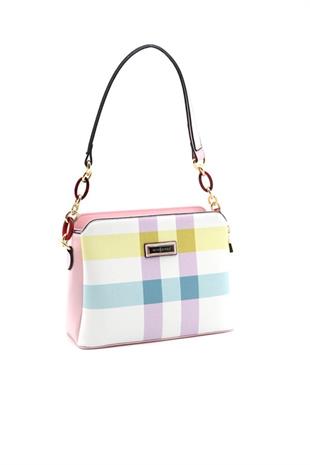 Silver Polo SP937 Kadın Omuz Çantası Ekose Lila-Pembe