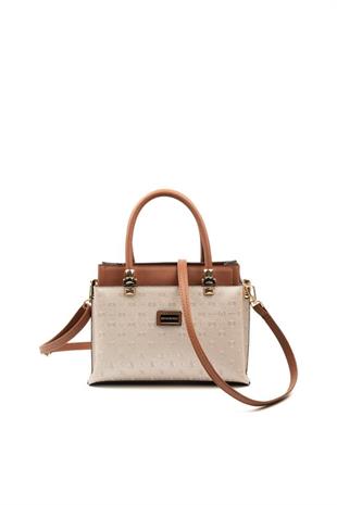 Silver & Polo SP826 Kadın El Çantası Logolu Bej-Taba