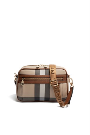 Silver & Polo SP1280 Kadın Çapraz Çanta Ekose Bej-Taba