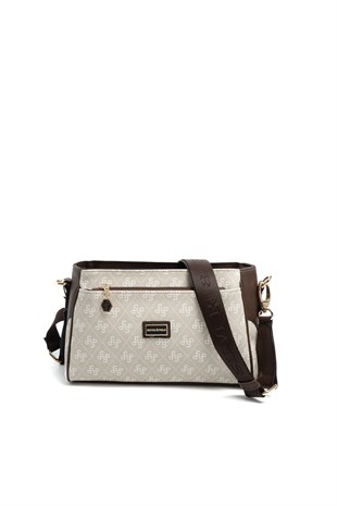 Silver & Polo SP1273 Kadın Çapraz Çanta Monogram Taş-Kahve