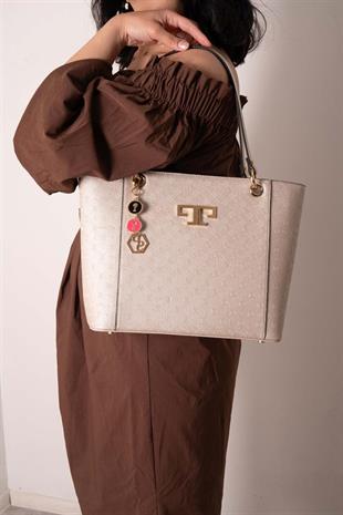 Silver & Polo SP1176 Kadın Omuz Çantası Logolu Bej-S.Bej