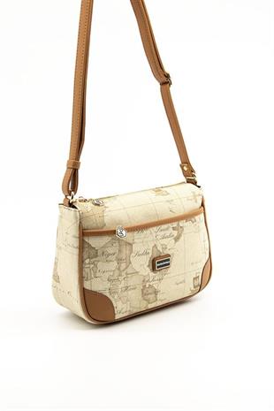Silver & Polo SP1060 Kadın Çapraz Çanta Harita Koyu Bej-A.Taba