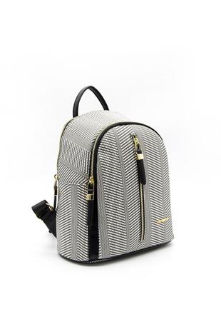 Silver & Polo SP901 Kadın Sırt Çantası Hasır Siyah Beyaz-Siyah