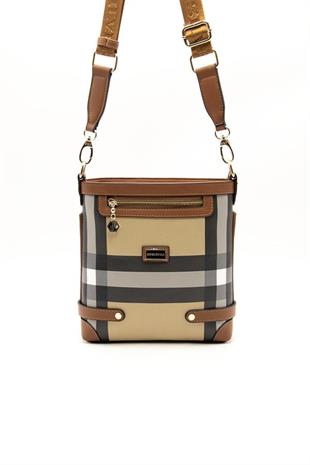 Silver & Polo SP1120 Kadın Çapraz Çanta Ekose Bej-Taba