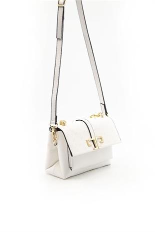 Silver & Polo SP1148 Kadın Çapraz Çanta Logolu Beyaz-Beyaz