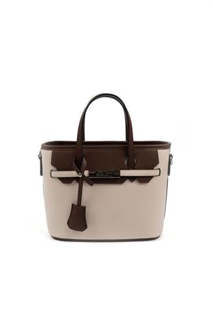 Silver Polo Bej - Kahve Düz Kadın El Çantası SP1185