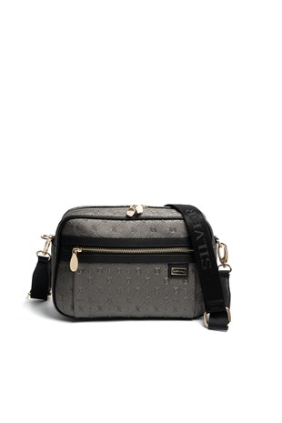 Silver & Polo SP1280 Kadın Çapraz Çanta Logolu Platin-Siyah