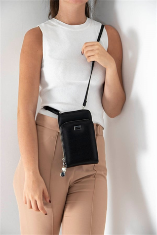 Silver & Polo SP1011 Kadın Telefon Çantası Düz Siyah