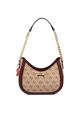 Silver Polo SP1168 Kadın Omuz Çantası Monogram Koyu Bej-Bordo