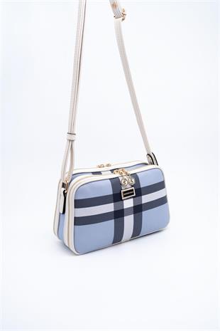 Silver & Polo SP899 Kadın Çapraz Çanta Ekose Mavi-Kemik